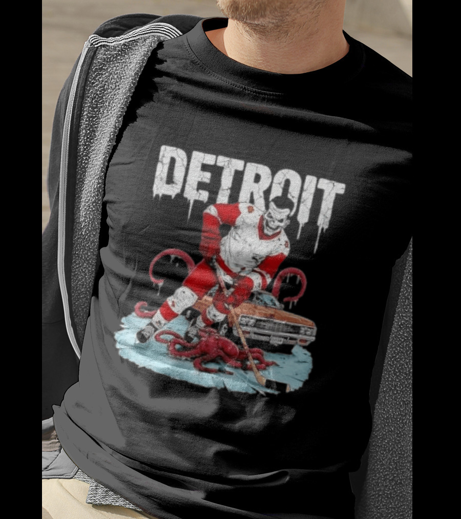 Detroit Red Wings Skull Hockey Player Tentacles Car T-Shirt