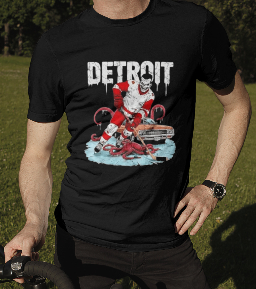 Detroit Red Wings Skull Hockey Player Tentacles Car T-Shirt