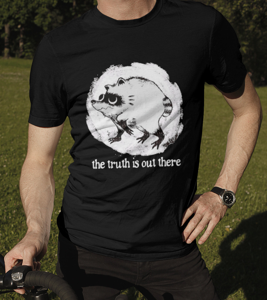 Jimothy The Raccoon The Truth Is Out There Black And White Sketch T-Shirt