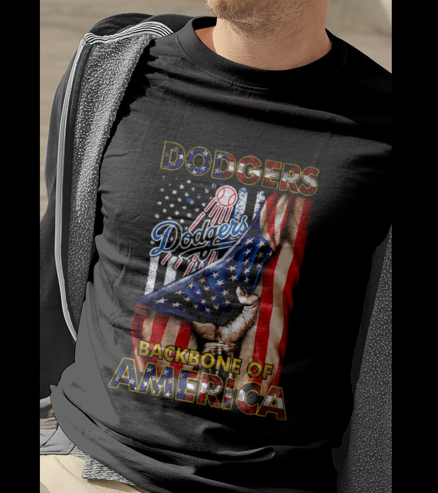 Dodgers Backbone Of America Baseball And Flag T-Shirt