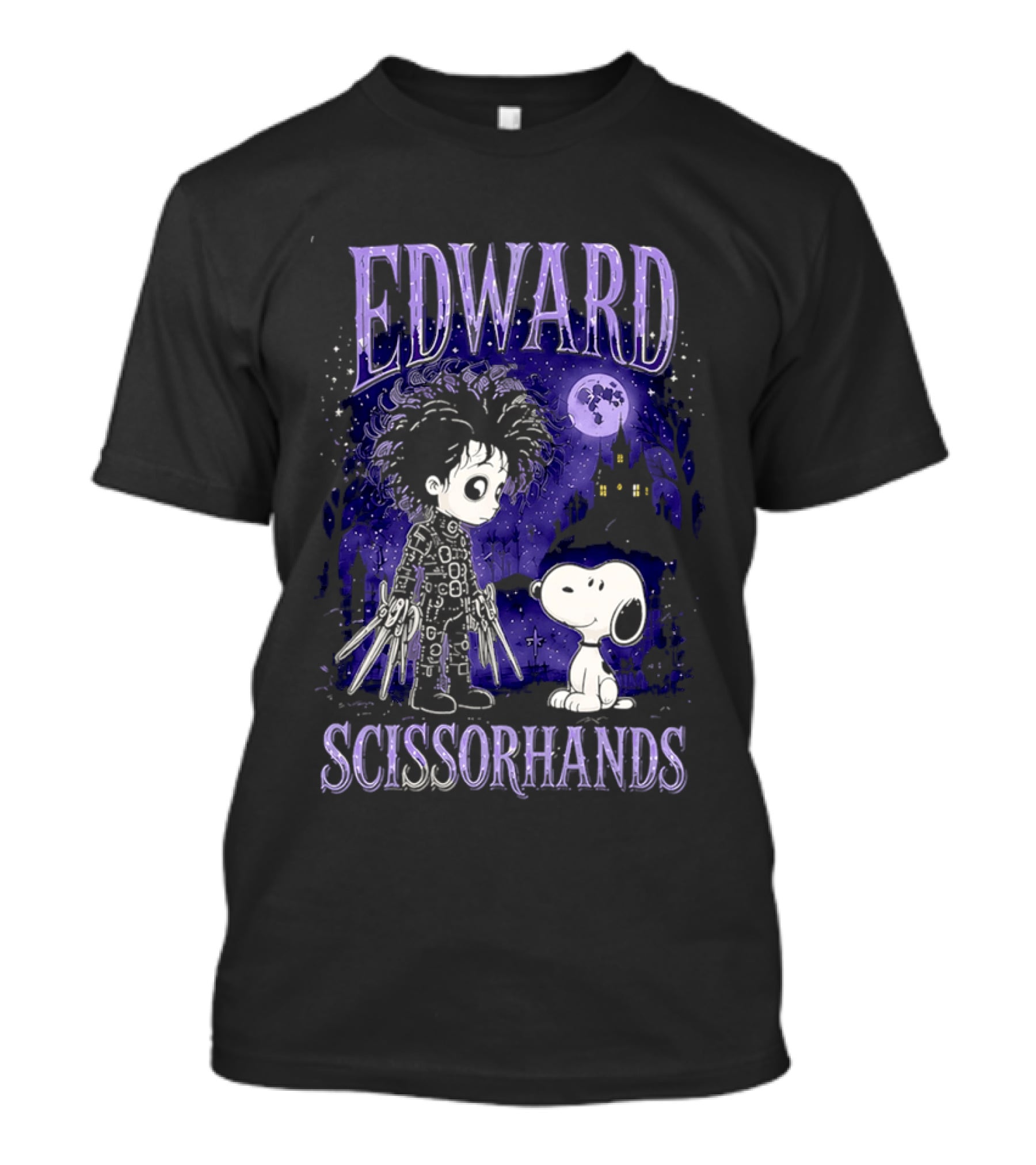 Edward Scissorhands Meets Snoopy Halloween Moon Scene T-Shirt