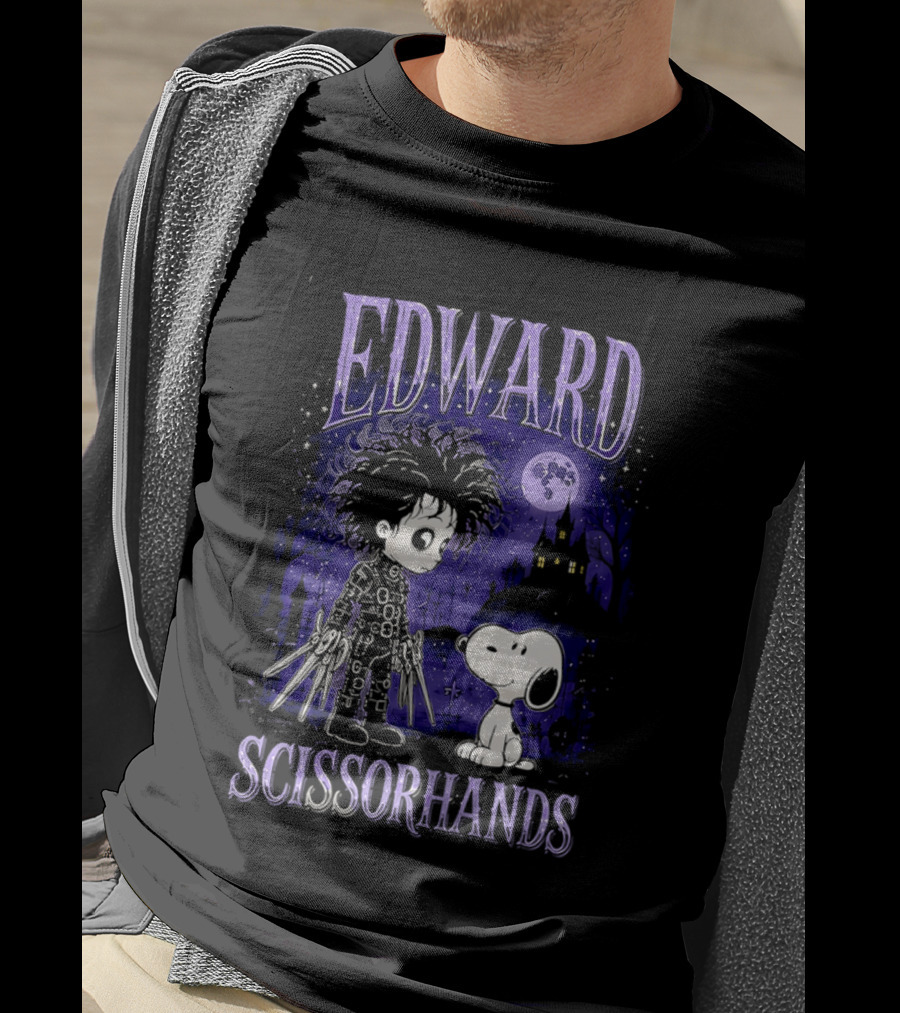 Edward Scissorhands Meets Snoopy Halloween Moon Scene T-Shirt