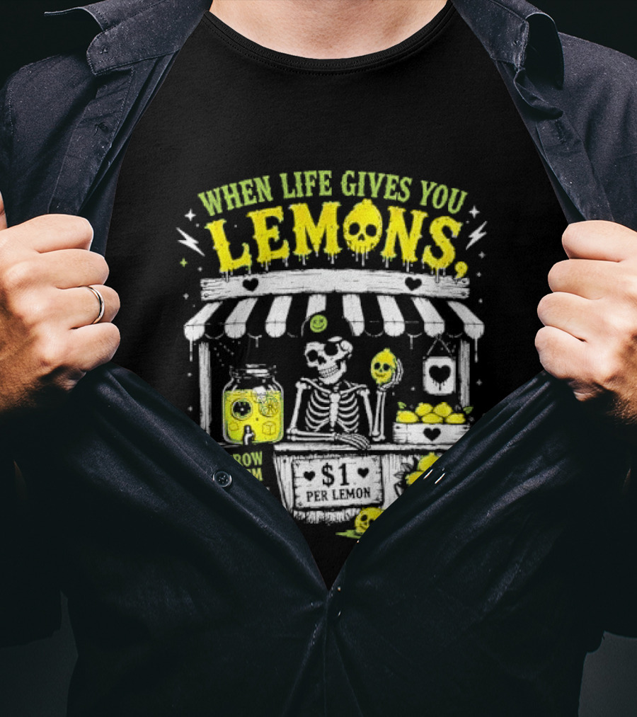 When Life Gives You Lemons Throw Them At People Skull Lemonade Stand T-Shirt