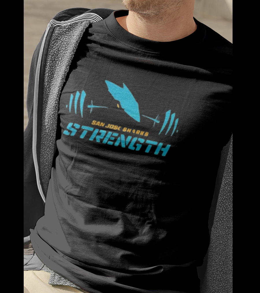 San Jose Sharks Strength Weightlifting Barbell T-Shirt