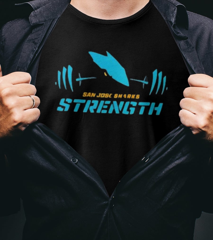 San Jose Sharks Strength Weightlifting Barbell T-Shirt