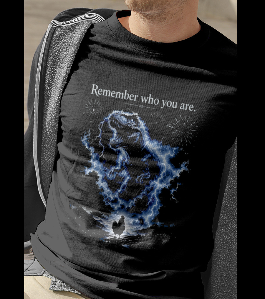 T Rex Chicken Evolution Remember Who You Are Lightning Fireworks T-Shirt