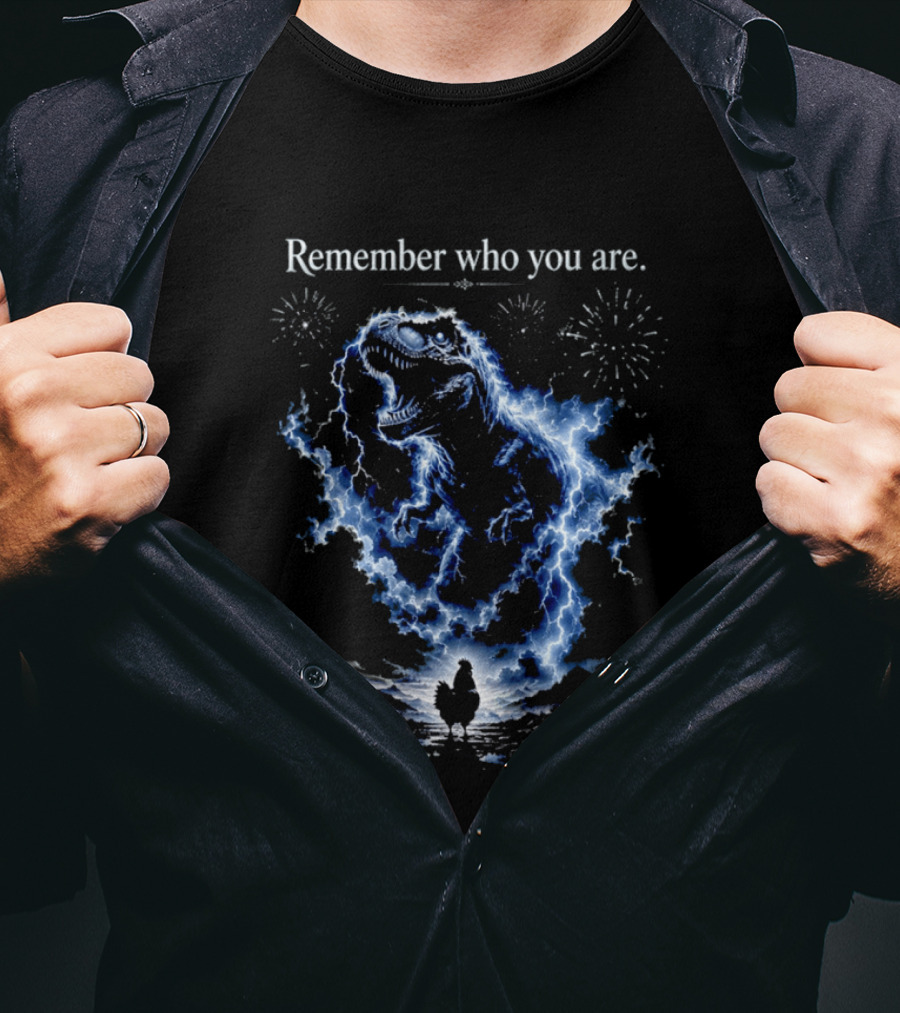T Rex Chicken Evolution Remember Who You Are Lightning Fireworks T-Shirt