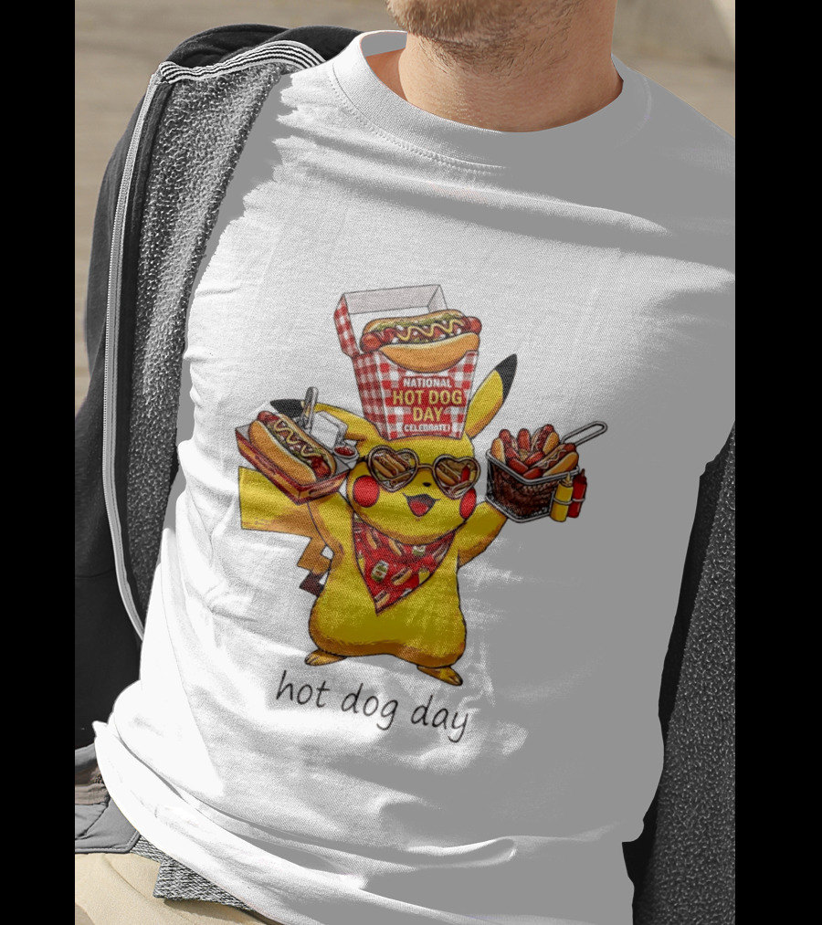 National Hot Dog Day Pikachu Heart Sunglasses Celebrate T-Shirt