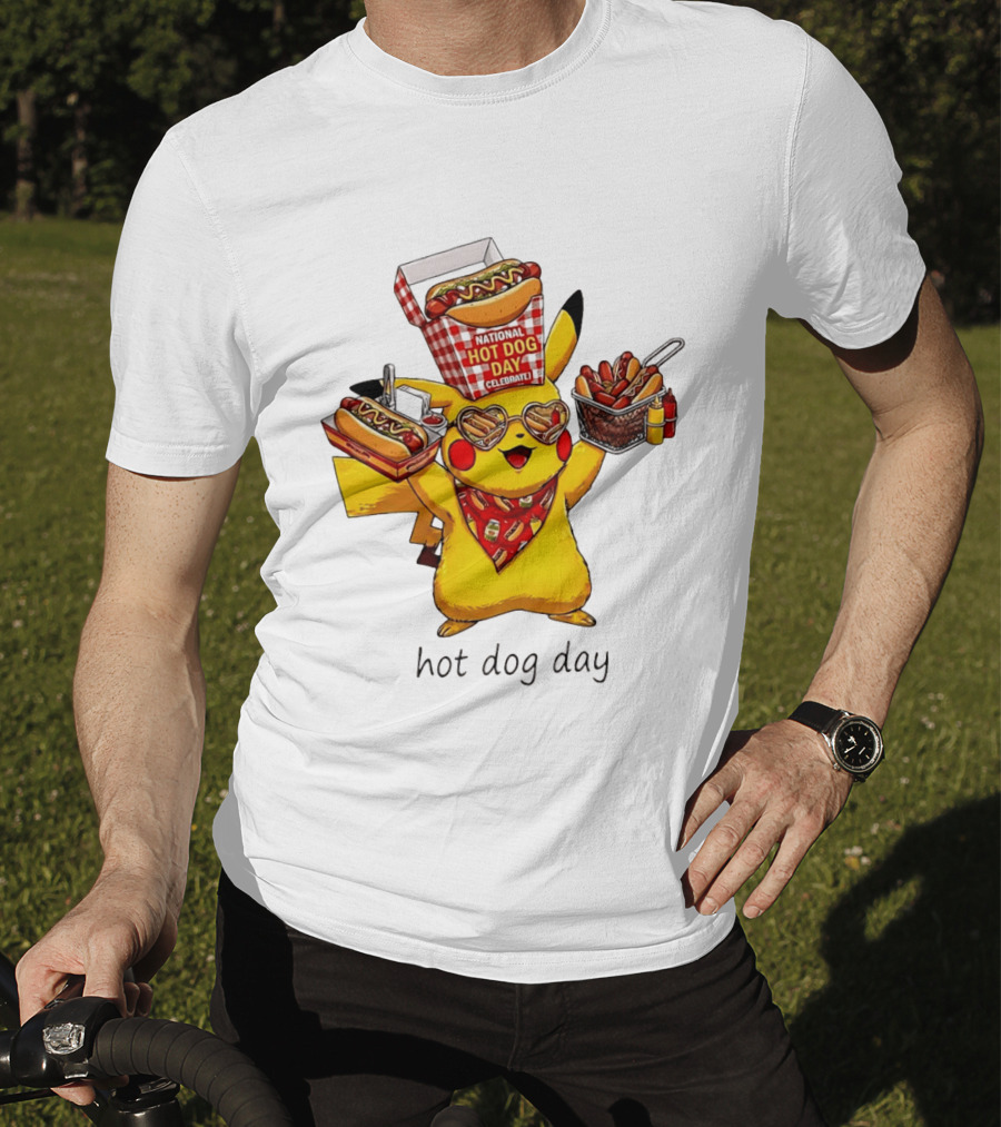 National Hot Dog Day Pikachu Heart Sunglasses Celebrate T-Shirt