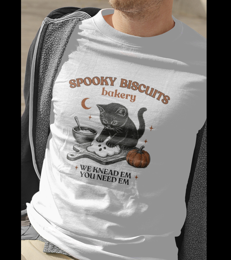 Spooky Biscuits Bakery We Knead Em You Need Em Cat Pumpkin Moon T-Shirt