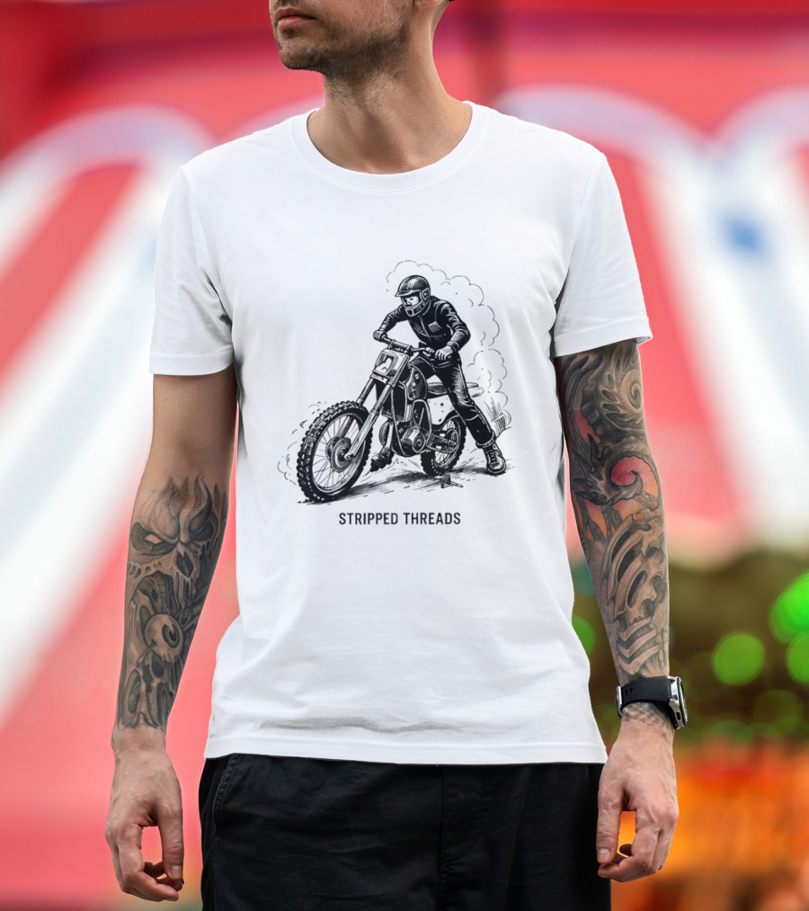 Stripped Threads Dirt Bike Rider Vintage Motocross T-Shirt