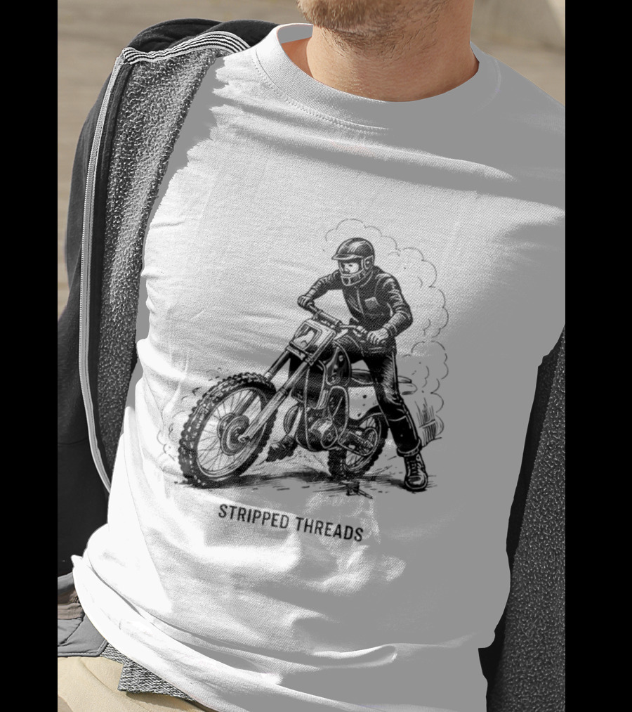 Stripped Threads Dirt Bike Rider Vintage Motocross T-Shirt