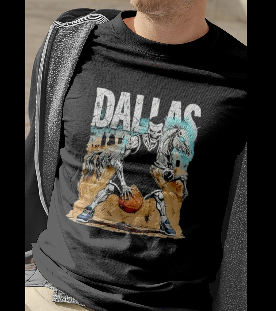 Undead Basketball Player Dribbling Skeleton Horse DALLAS T-Shirt