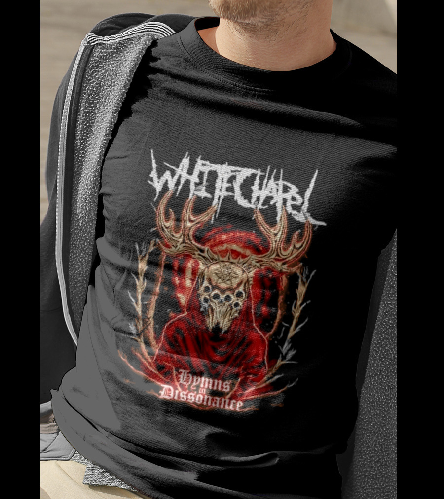 Whitechapel Antlered Skull Hooded Figure Hymns In Dissonance T-Shirt