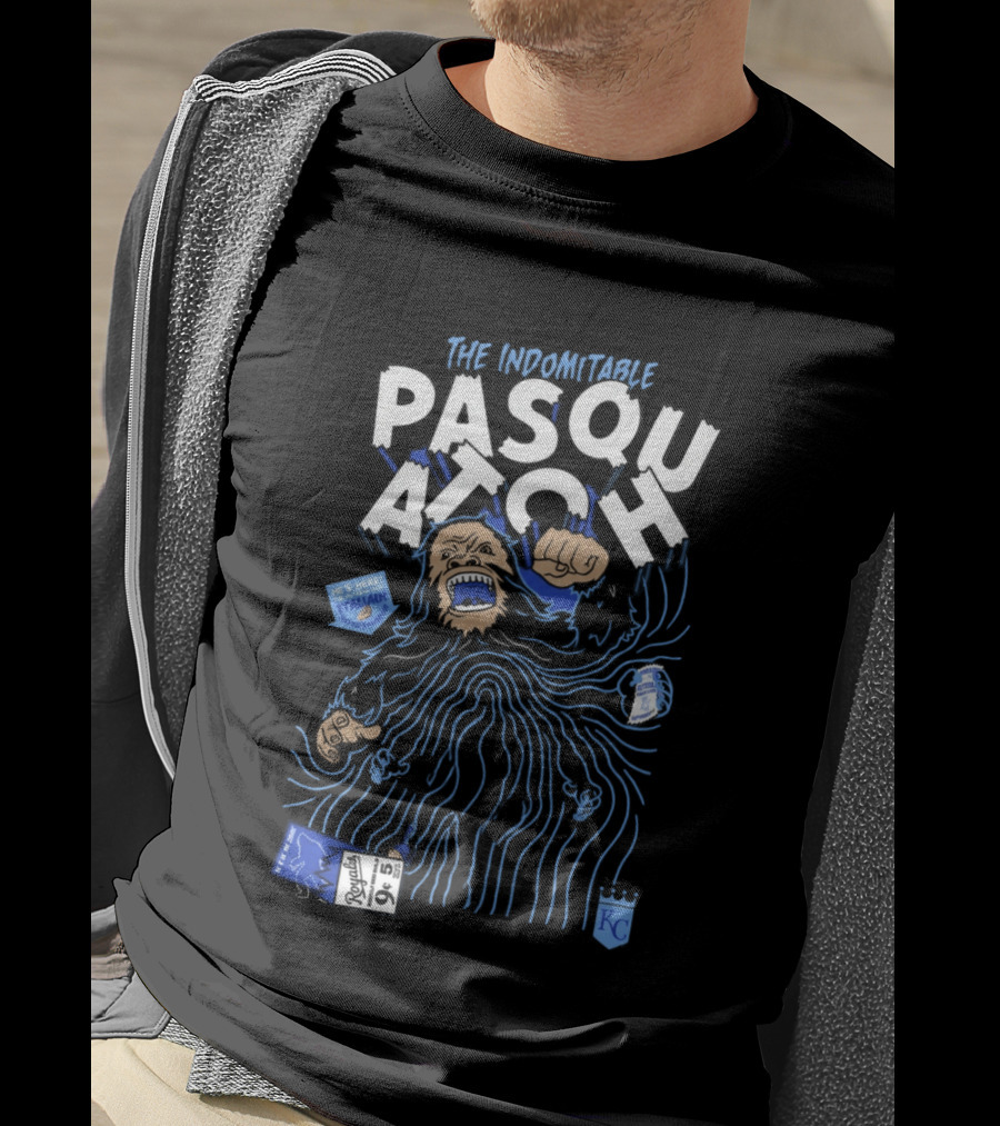 2026 Royals The Indomitable Pasquatch He's Here Fear The Beard KC Baseball T-Shirt