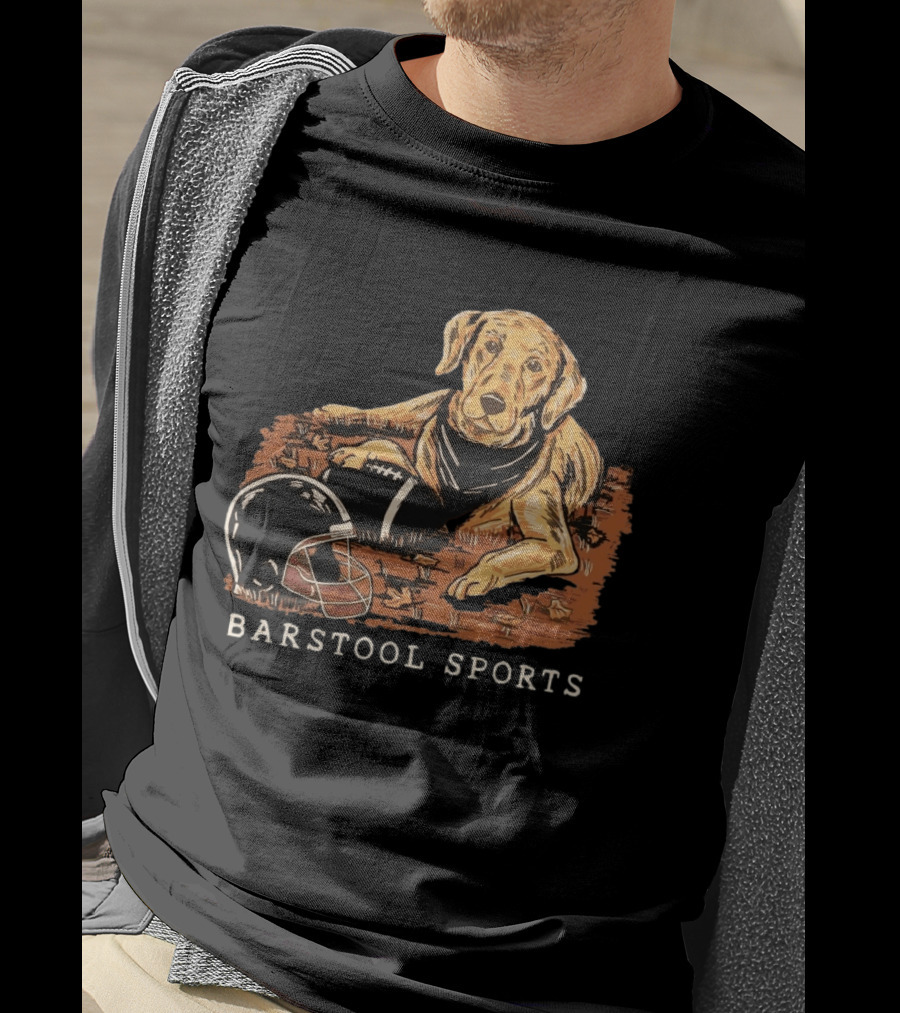 Barstool Sports Fall Football Dog With Helmet And Leaves T-Shirt