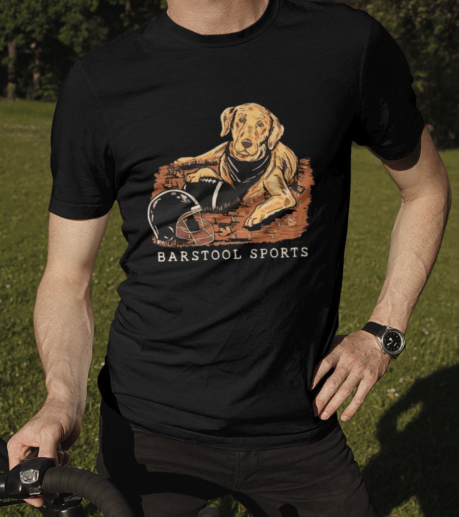 Barstool Sports Fall Football Dog With Helmet And Leaves T-Shirt