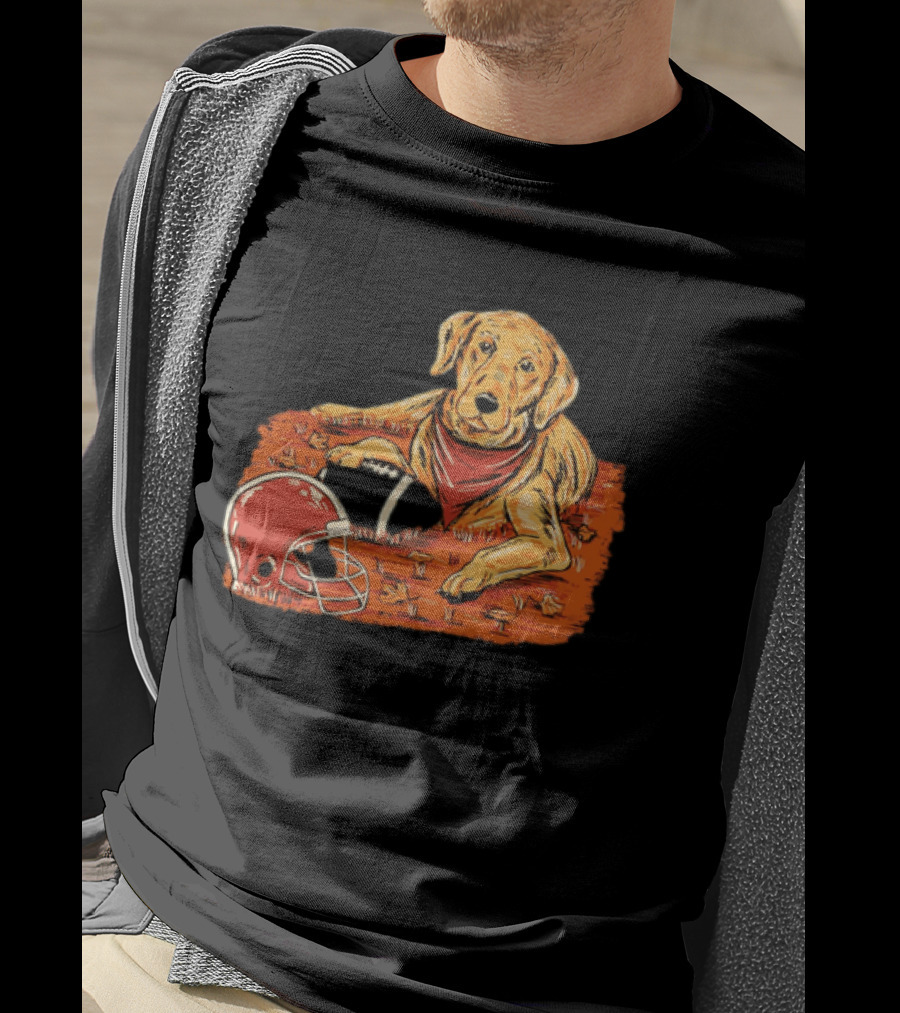Labrador Retriever Fall Football Scene With Maroon Helmet T-Shirt