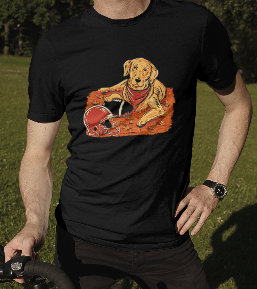 Labrador Retriever Fall Football Scene With Maroon Helmet T-Shirt