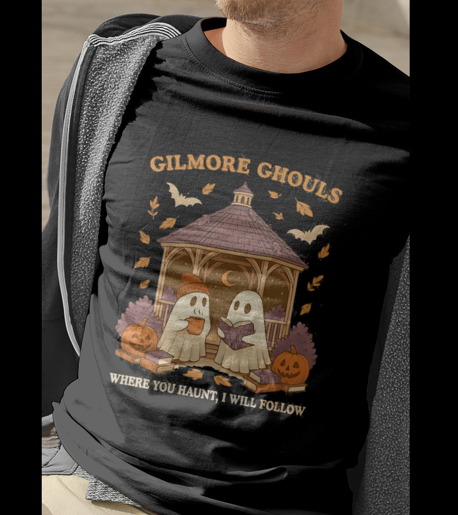 Gilmore Ghouls Where You Haunt I Will Follow Gilmore Girls Halloween Pumpkins Ghosts Cozy Scene T-Shirt