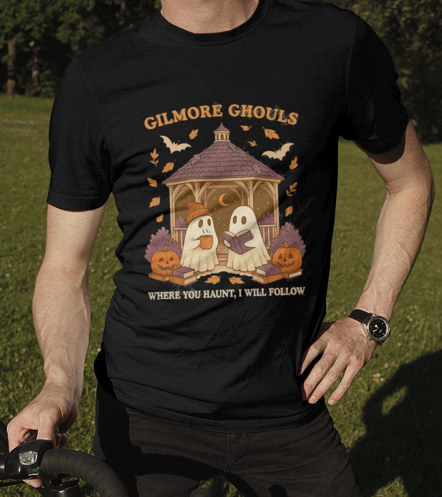 Gilmore Ghouls Where You Haunt I Will Follow Gilmore Girls Halloween Pumpkins Ghosts Cozy Scene T-Shirt