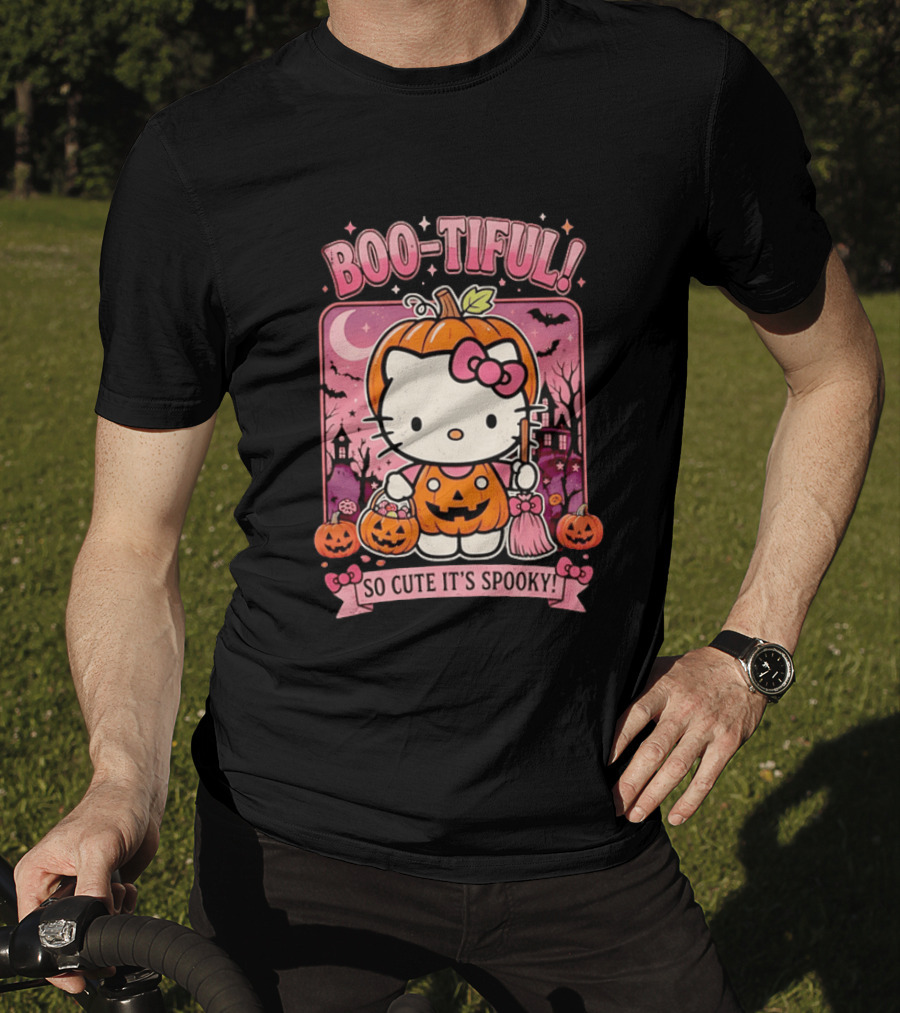 Boo Tiful Hello Kitty So Cute It's Spooky Halloween Pumpkin T-Shirt