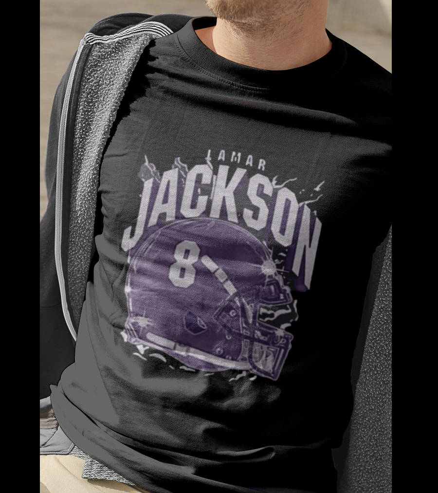 Lamar Jackson 8 Purple Helmet Baltimore Ravens T-Shirt