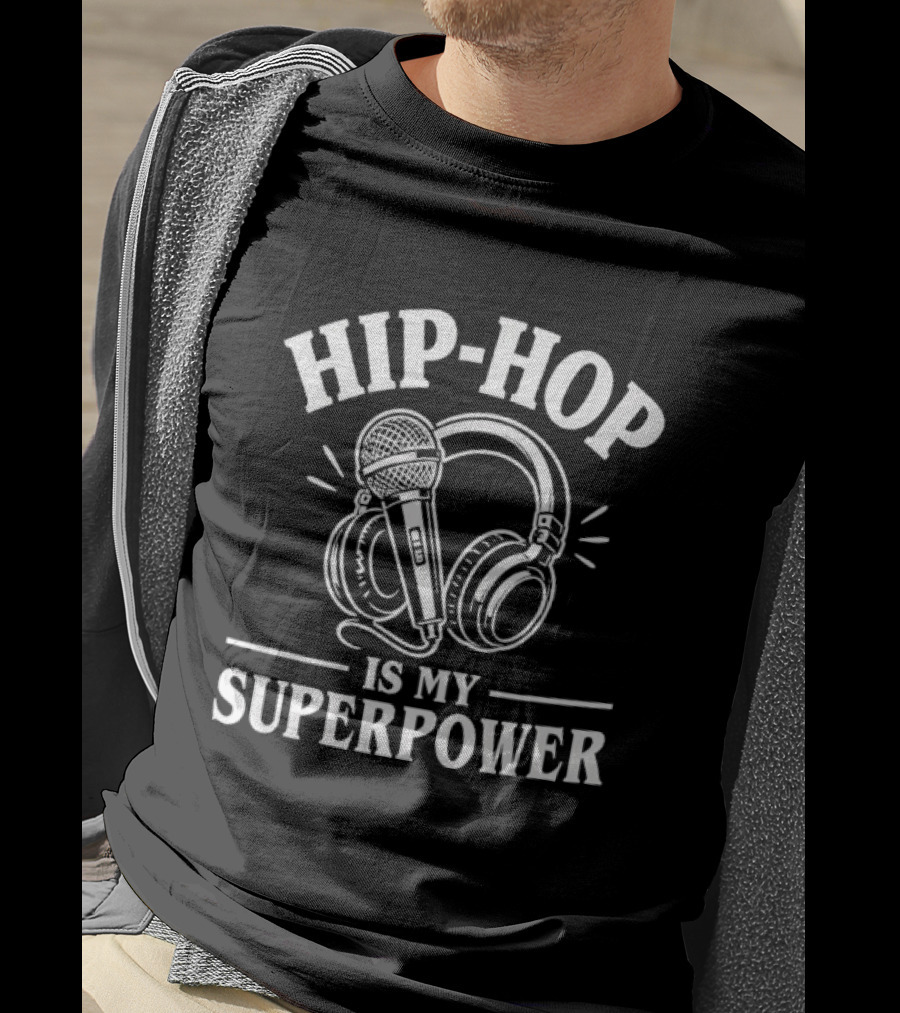 Hip Hop Is My Superpower Microphone Headphones White T-Shirt