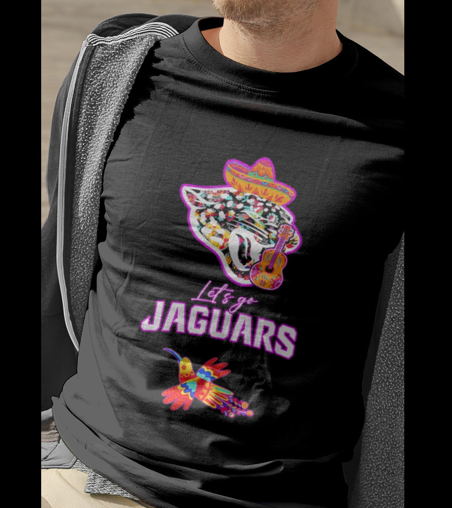 Let's Go Jaguars Hispanic Heritage Fiesta Mexican Folk Sombrero Guitar Hummingbird T-Shirt