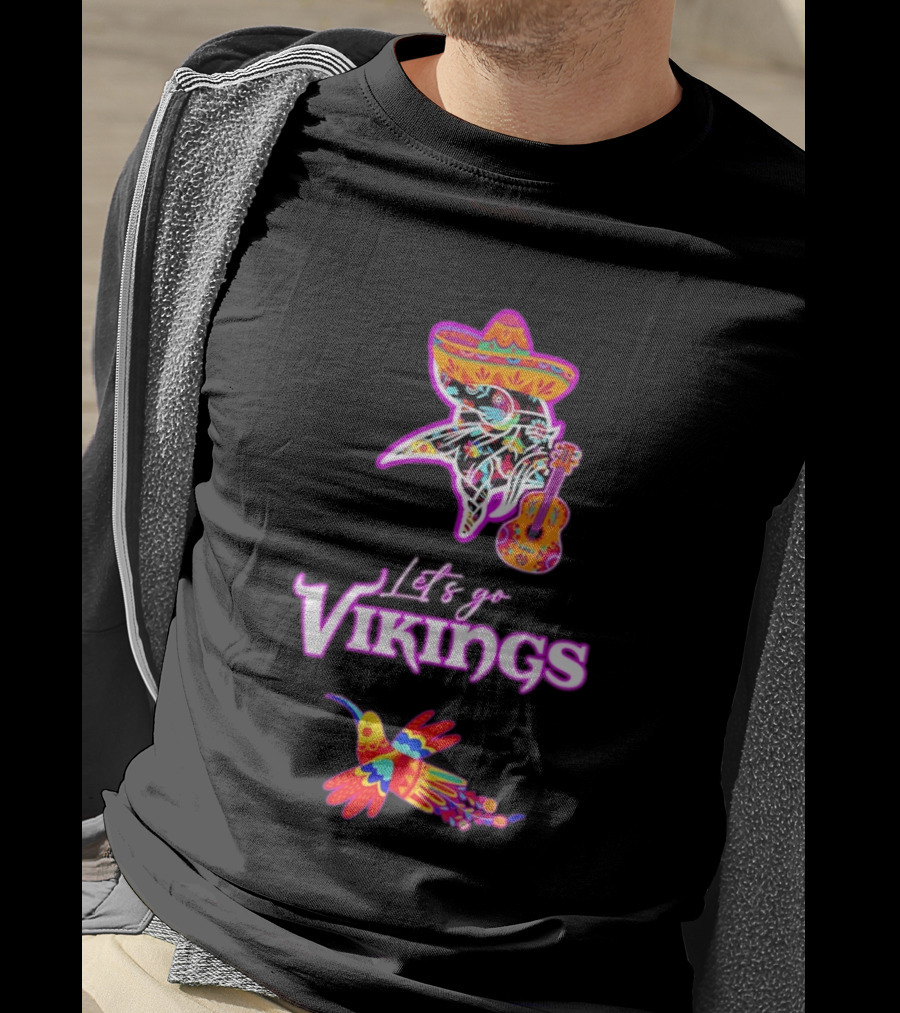 Let's Go Vikings Hispanic Heritage Fiesta Mexican Folk Sombrero Guitar Hummingbird T-Shirt