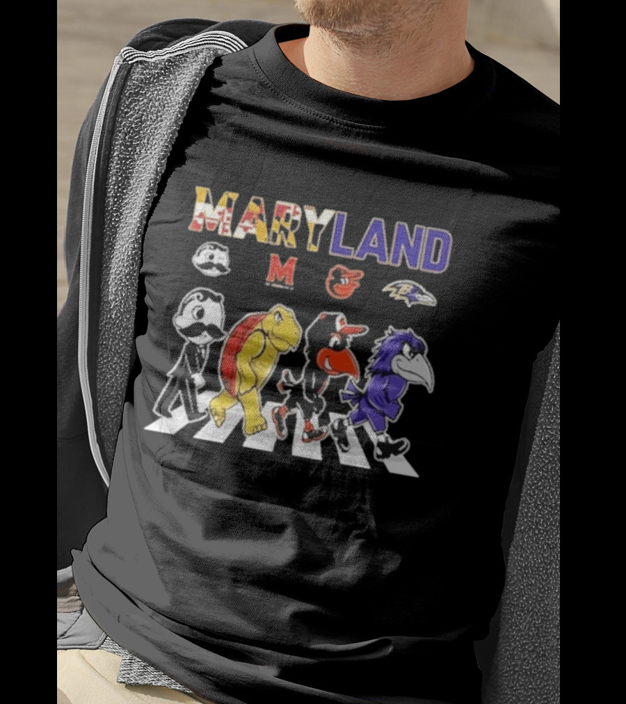 Maryland Sports Mascots Abbey Road Terrapin Oriole Raven Historical Sports Teams T-Shirt