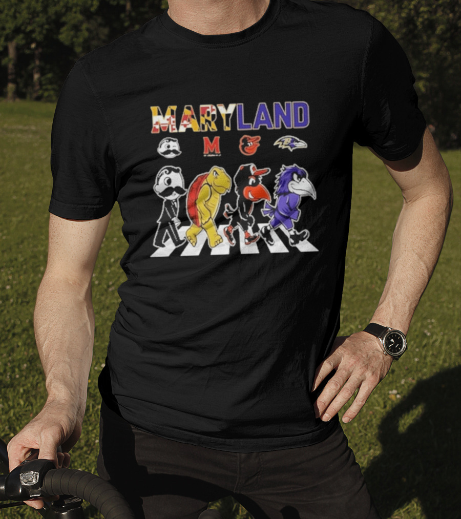Maryland Sports Mascots Abbey Road Terrapin Oriole Raven Historical Sports Teams T-Shirt