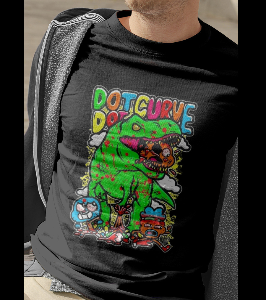 Dot Dot Curve Gumballs Gone Rawr Dinosaur Cartoon Clouds T-Shirt