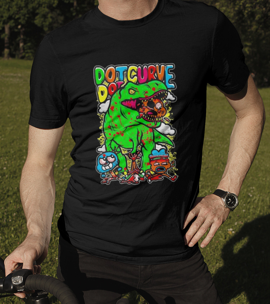 Dot Dot Curve Gumballs Gone Rawr Dinosaur Cartoon Clouds T-Shirt