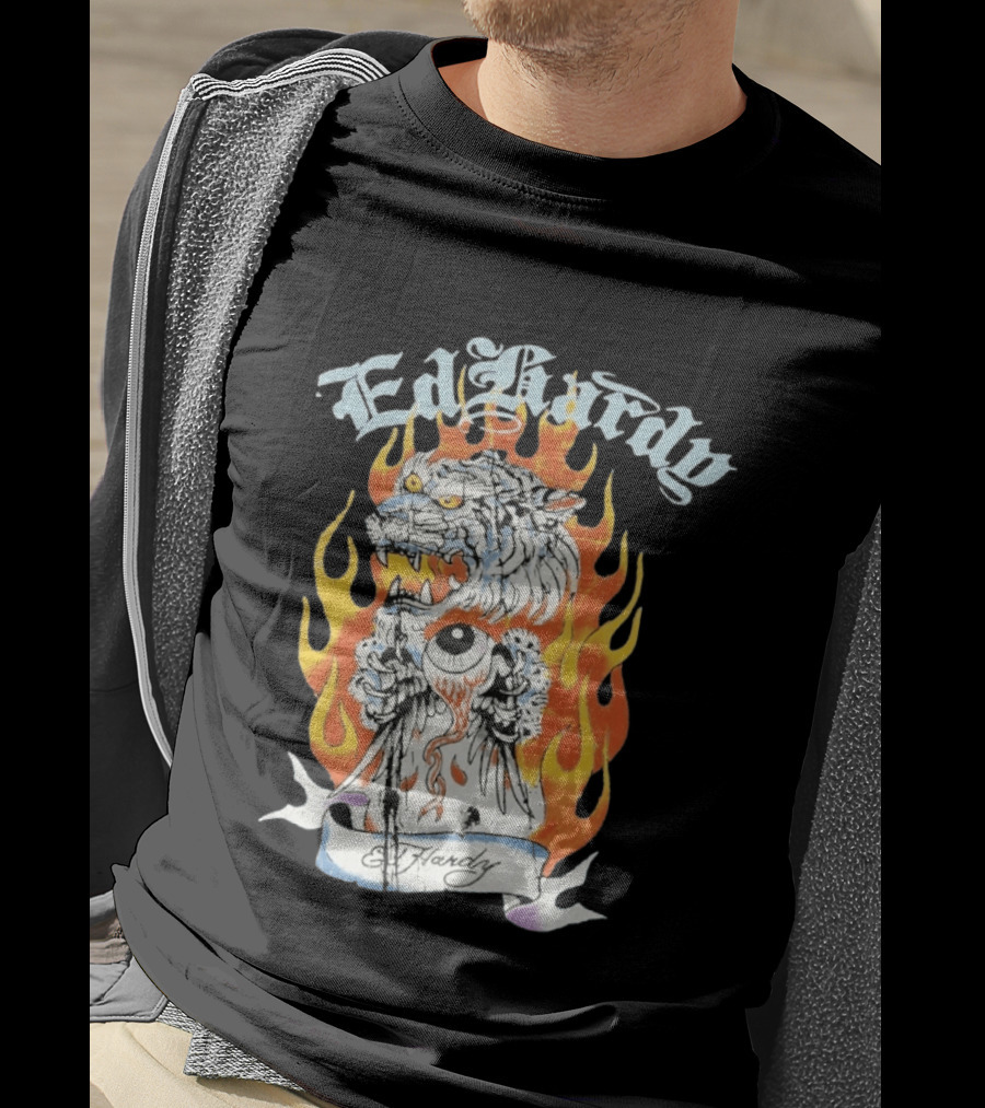 Ed Hardy Flaming Tiger Eyeball Flame Tattoo T-Shirt