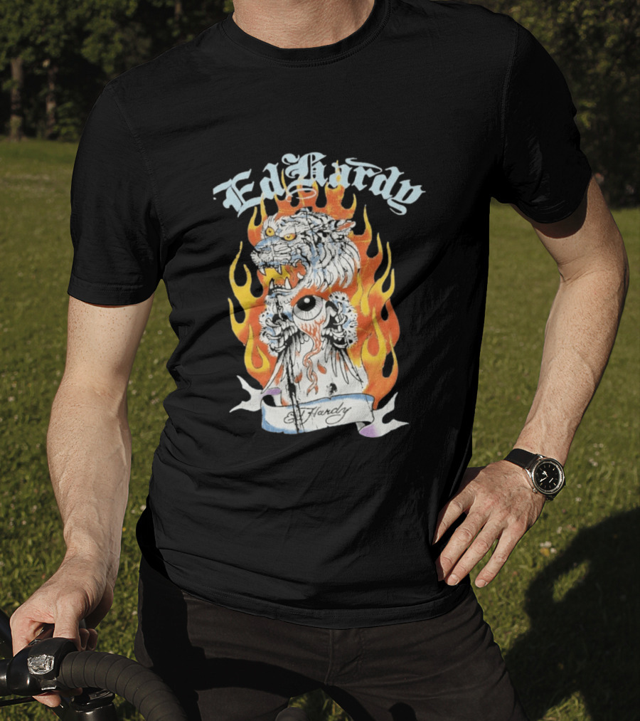 Ed Hardy Flaming Tiger Eyeball Flame Tattoo T-Shirt