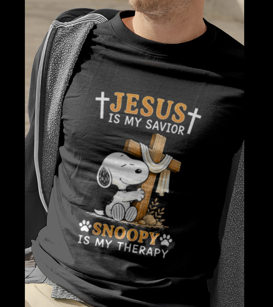 Jesus Is My Savior Snoopy Is My Therapy Cross And Faithful Beagle T-Shirt