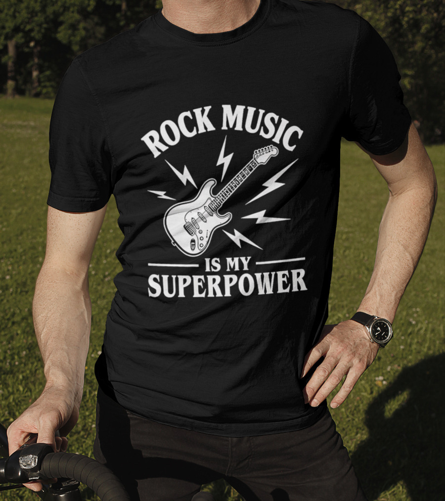 Rock Music Is My Superpower Guitar Electric Lightning T-Shirt