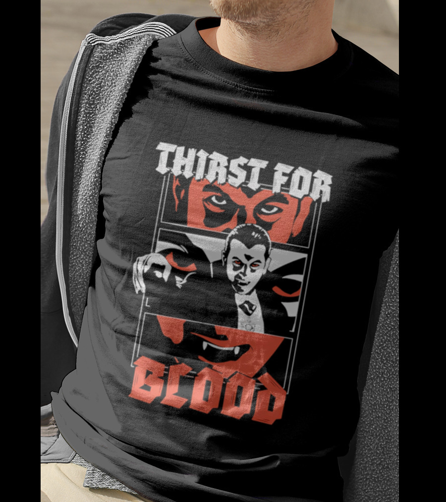 Thirst For Blood Vampire Horror Iconic Red Face T-Shirt