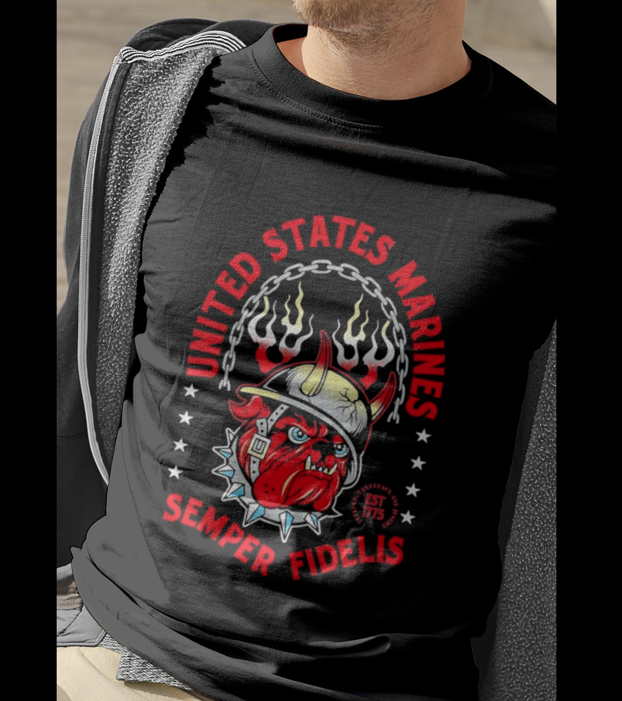 United States Marines Semper Fidelis Bulldog Helmet EST 1775 T-Shirt