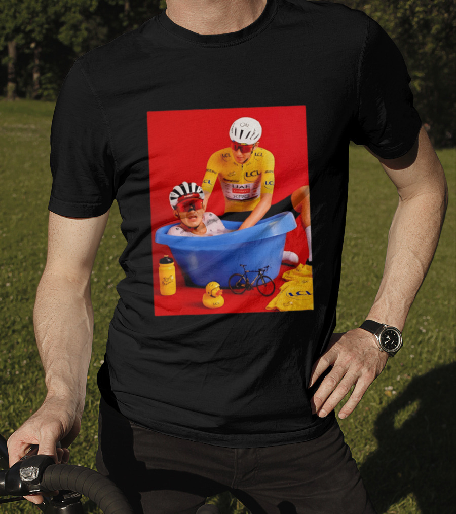 Tadej Pogačar Isaac Del Toro LCL UAE Team 2026 Cycling Bath Scene T-Shirt