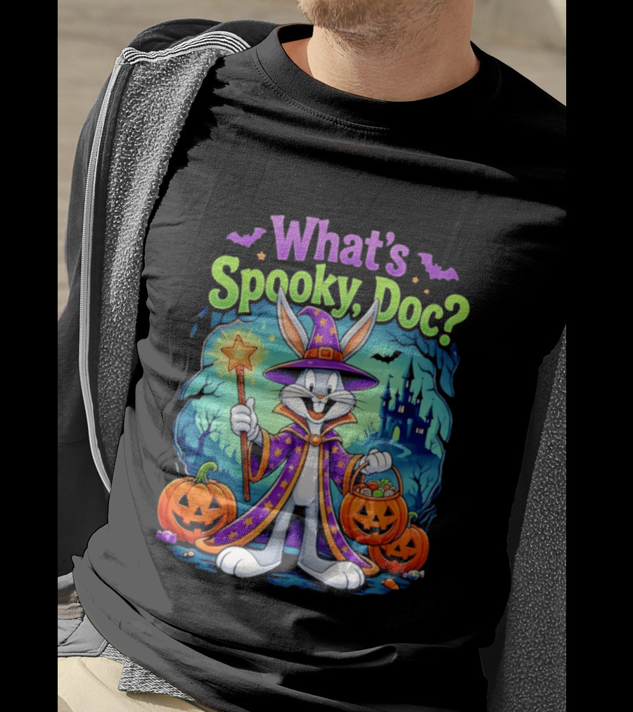 What's Spooky Doc Bugs Bunny Halloween Wizard Costume With Pumpkins T-Shirt