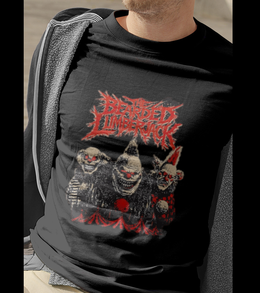 The Bearded Lumberjack Three Killer Clowns Horror Grinning Faces T-Shirt