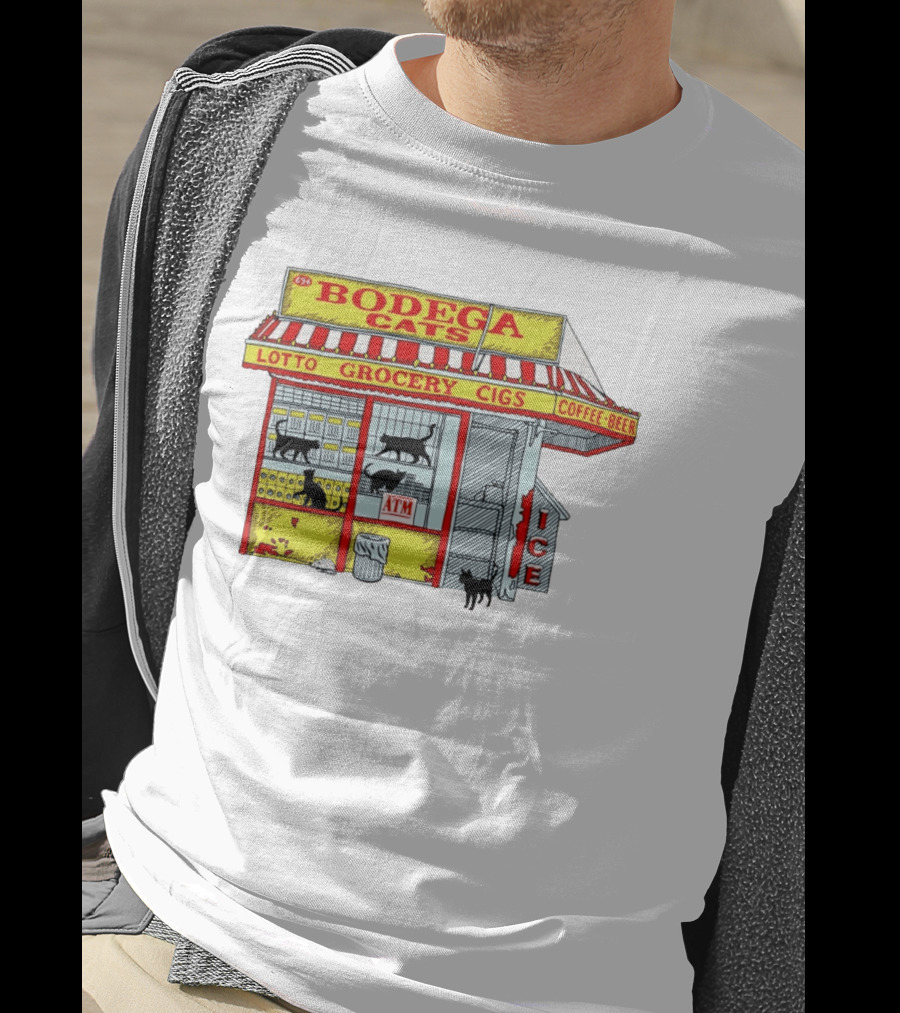 Bodega Cats Grocery Cigs Lotto Coffee Beer Ice ATM T-Shirt