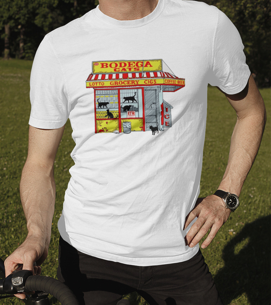 Bodega Cats Grocery Cigs Lotto Coffee Beer Ice ATM T-Shirt