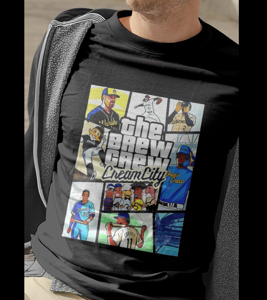 The Brew Crew Cream City Milwaukee Brewers Baseball Players Montage T-Shirt