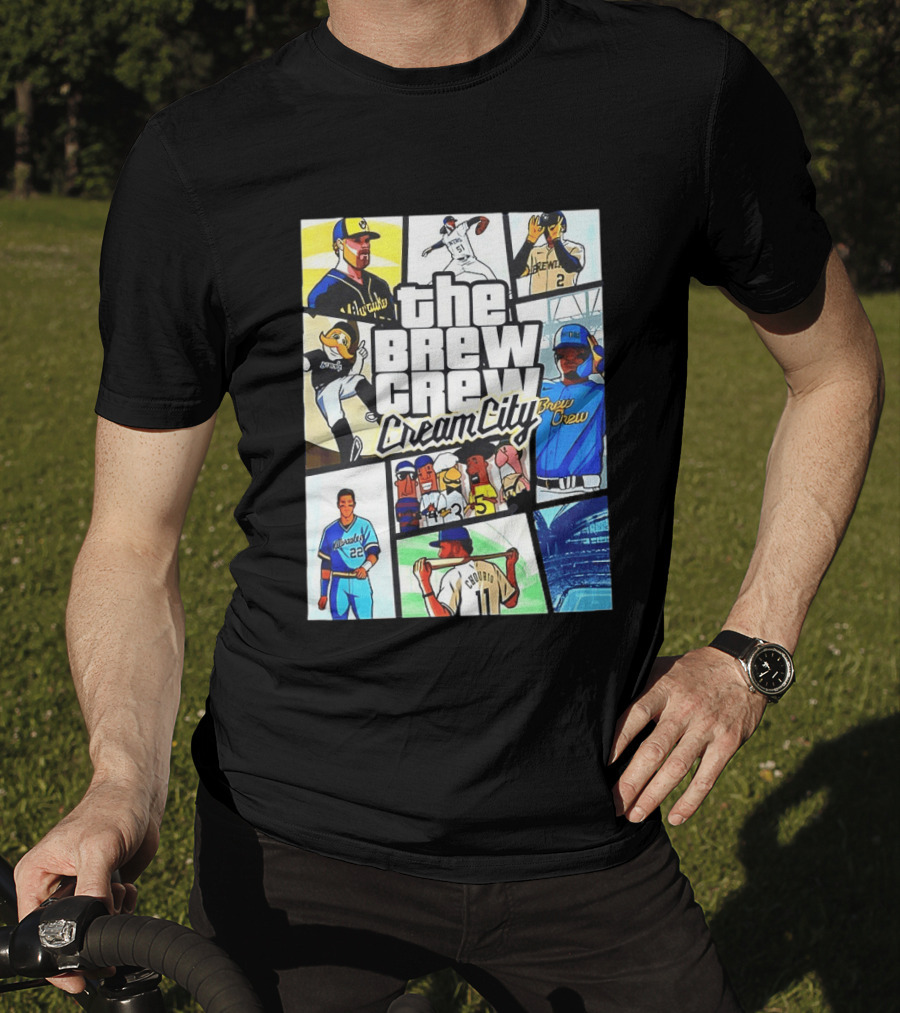 The Brew Crew Cream City Milwaukee Brewers Baseball Players Montage T-Shirt