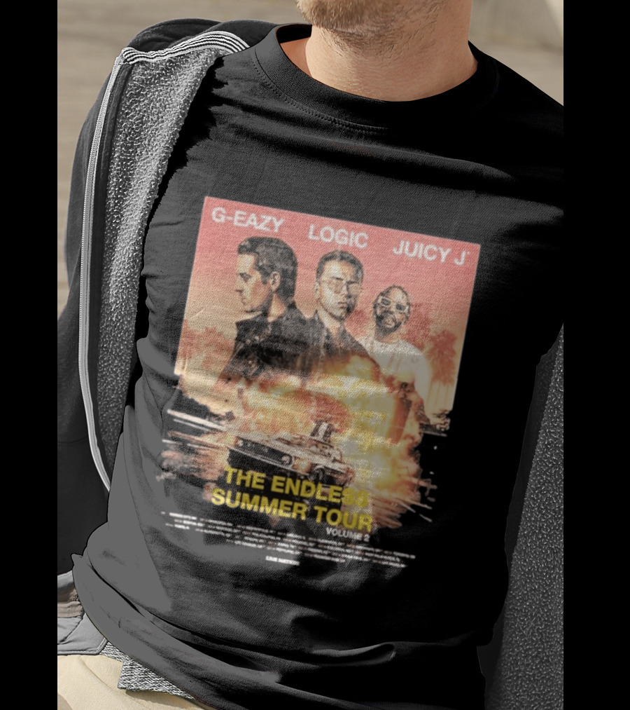 G Eazy Logic Juicy J The Endless Summer Tour Volume 2 2026 Retro Car Palm Trees T-Shirt