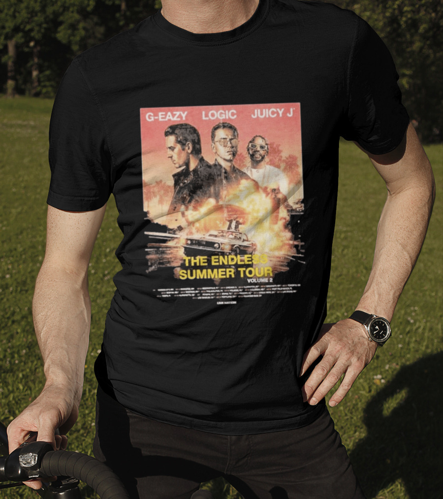 G Eazy Logic Juicy J The Endless Summer Tour Volume 2 2026 Retro Car Palm Trees T-Shirt