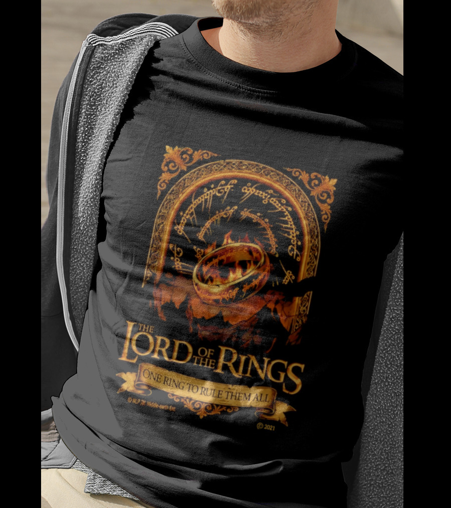 The Lord Of The Rings One Ring To Rule Them All Iconic Inscription And Flaming Ring T-Shirt